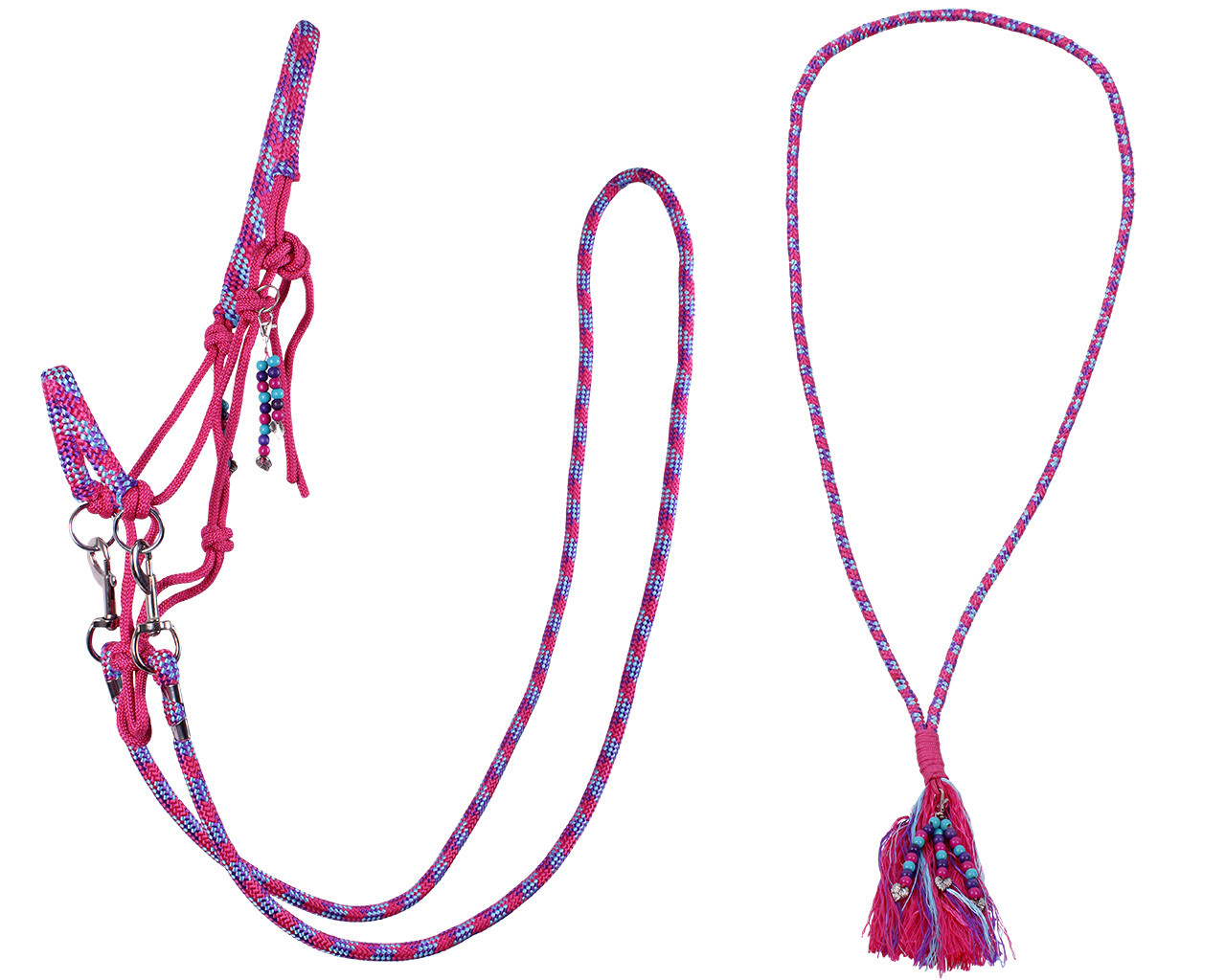 QHP Knotenhalfter mit Zügeln u. Halsriemen LIBERTY – fuchsia